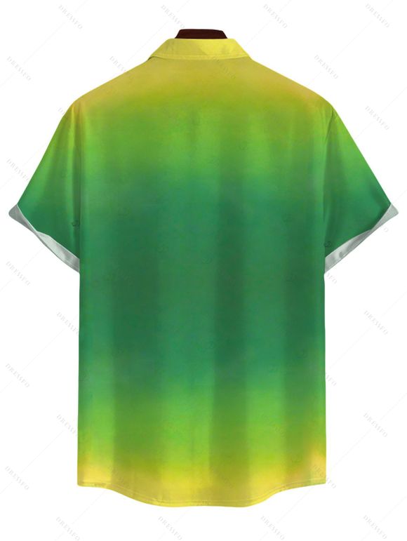 Vacation Couple Outfit Neon Ombre Palm Hand Print Spaghetti Strap Maxi Bodycon Dress and Shirt Set - Vert S | US 4