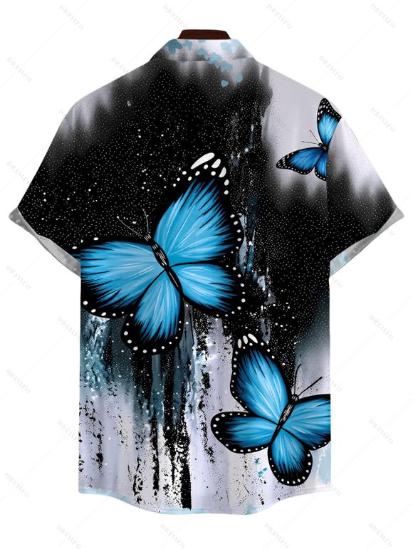 Men's Gothic Shirt Splash Ink Ombre Butterfly Print Button Up Shirt - Noir 5XL