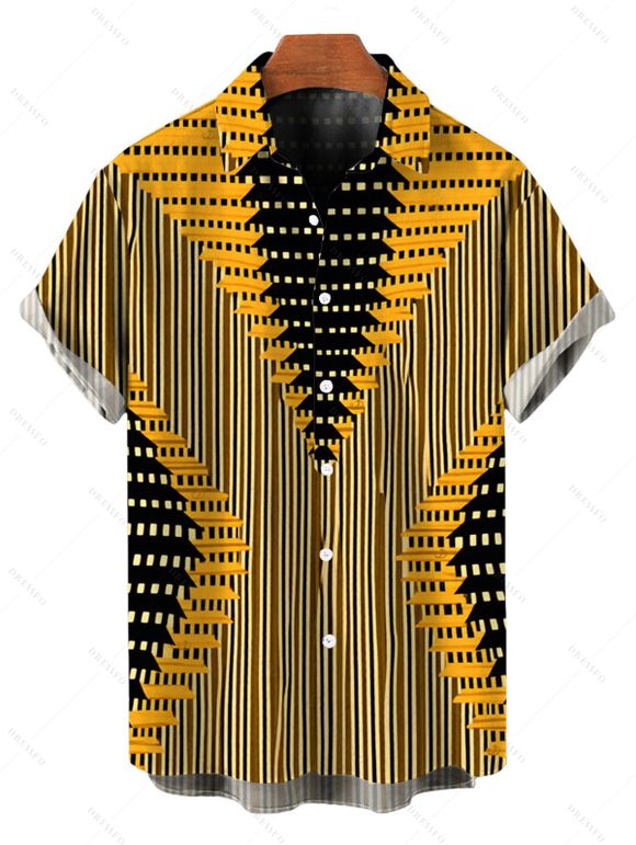Bohemian Couple Outfit Colorblock Geometric Ethnic Print Spaghetti Strap Maxi Bodycon Dress and Shirt Set - Jaune S | US 4