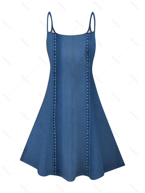 Vacation Couple Outfit Bowknot Faux Denim Spaghetti Strap Mini Dress and Shirt Set - Bleu Toile de Jean S | US 4