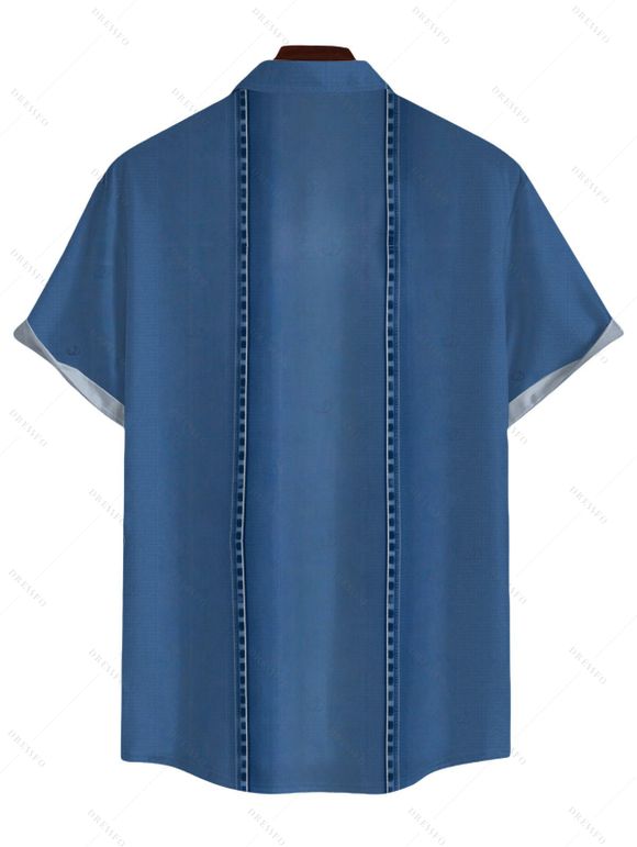 Vacation Couple Outfit Bowknot Faux Denim Spaghetti Strap Mini Dress and Shirt Set - Bleu Toile de Jean S | US 4