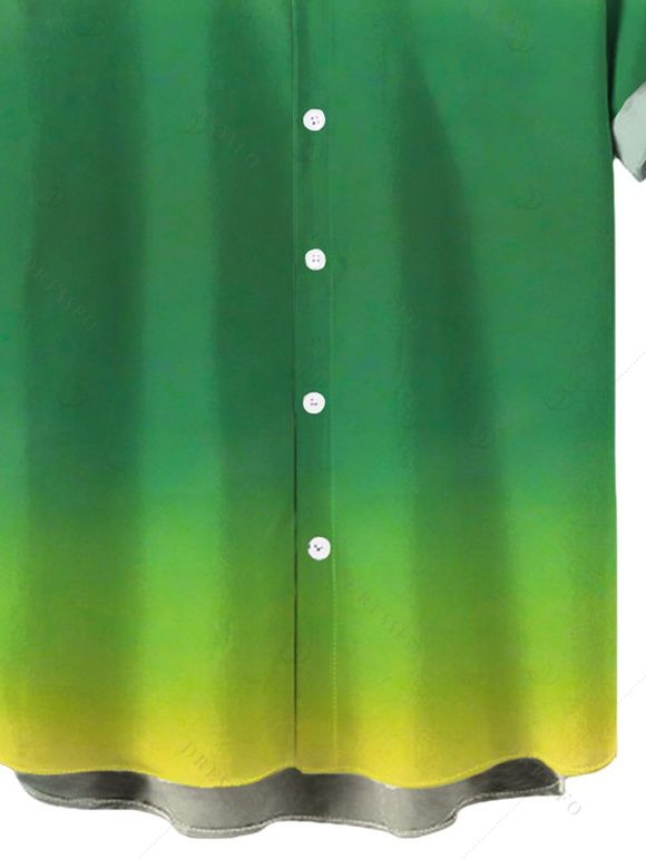 Men's Vacation Shirt Neon Ombre Print Button Up Shirt - Vert 5XL