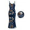 Casual Couple Outfit Faux Demin Distressed Leopard Print Spaghetti Strap Maxi Bodycon Dress and Shirt Set - Bleu de Minuit S | US 4
