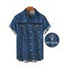 Casual Couple Outfit Vintage Faux Denim Print Sweetheart Neck Ruched Bust Mini Dress and Shirt Set - Bleu profond S | US 4