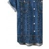 Casual Couple Outfit Vintage Faux Denim Print Sweetheart Neck Ruched Bust Mini Dress and Shirt Set - Bleu profond S | US 4