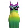 Vacation Dress Neon Ombre Palm Hand Print Spaghetti Strap Maxi Bodycon Dress - multicolor S | US 4