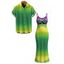 Vacation Couple Outfit Neon Ombre Palm Hand Print Spaghetti Strap Maxi Bodycon Dress and Shirt Set - Vert S | US 4