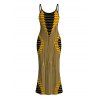 Bohemian Couple Outfit Colorblock Geometric Ethnic Print Spaghetti Strap Maxi Bodycon Dress and Shirt Set - Jaune S | US 4