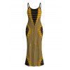 Bohemian Dress Colorblock Geometric Ethnic Print Spaghetti Strap Maxi Bodycon Dress - Jaune S | US 4