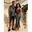 Vacation Couple Outfit Vintage Ombre Zig Zag Print Spaghetti Strap Maxi Bodycon Dress and Shirt Set - Noir S | US 4