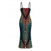 Vacation Dress Vintage Ombre Zig Zag Print Spaghetti Strap Maxi Bodycon Dress - Noir M | US 6