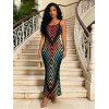 Vacation Dress Vintage Ombre Zig Zag Print Spaghetti Strap Maxi Bodycon Dress - Noir XXL | US 14