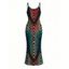Vacation Dress Vintage Ombre Zig Zag Print Spaghetti Strap Maxi Bodycon Dress - Noir XXL | US 14