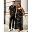 Vacation Couple Outfit Celestial Sun Moon Planet Print Spaghetti Strap Maxi Bodycon Dress and Shirt Set - Noir S | US 4