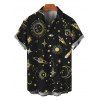 Vacation Couple Outfit Celestial Sun Moon Planet Print Spaghetti Strap Maxi Bodycon Dress and Shirt Set - Noir S | US 4