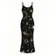 Vacation Dress Celestial Sun Moon Planet Print Spaghetti Strap Maxi Bodycon Dress - Noir XXL | US 14