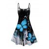 Gothic Couple Outfit Splash Ink Ombre Butterfly Print Spaghetti Strap Mini Dress and Shirt Set - Noir S | US 4
