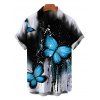 Gothic Couple Outfit Splash Ink Ombre Butterfly Print Spaghetti Strap Mini Dress and Shirt Set - Noir S | US 4
