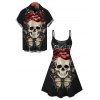 Gothic Couple Outfit Skull Butterfly Lip Letter Print Spaghetti Strap Mini Dress and Shirt Set - Noir S | US 4