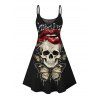 Gothic Couple Outfit Skull Butterfly Lip Letter Print Spaghetti Strap Mini Dress and Shirt Set - Noir S | US 4