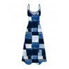 Vacation Couple Outfit Oil Painting Geometric Patchwork Print Pocket Spaghetti Strap Dress and Shirt Set - BLUE S | US 4