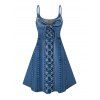 Vacation Couple Outfit Bowknot Faux Denim Spaghetti Strap Mini Dress and Shirt Set - Bleu Toile de Jean S | US 4