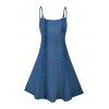 Vacation Couple Outfit Bowknot Faux Denim Spaghetti Strap Mini Dress and Shirt Set - Bleu Toile de Jean S | US 4