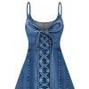 Vacation Couple Outfit Bowknot Faux Denim Spaghetti Strap Mini Dress and Shirt Set - Bleu Toile de Jean S | US 4
