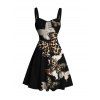 Gothic Couple Outfit Leopard Butterfly Print Ruched Bust Mini Dress and Shirt Set - Noir S | US 4