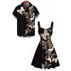 Gothic Couple Outfit Leopard Butterfly Print Ruched Bust Mini Dress and Shirt Set - Noir S | US 4
