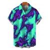 Cyberpunk Couple Outfit Colorblock Fluid Swirl Ombre Print Spaghetti Strap Maxi Bodycon Dress and Shirt Set - Turquoise S | US 4