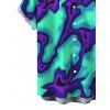 Cyberpunk Couple Outfit Colorblock Fluid Swirl Ombre Print Spaghetti Strap Maxi Bodycon Dress and Shirt Set - Turquoise S | US 4