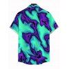 Cyberpunk Couple Outfit Colorblock Fluid Swirl Ombre Print Spaghetti Strap Maxi Bodycon Dress and Shirt Set - Turquoise S | US 4
