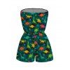 Funny Couple Outfit Colored Cartoon Dinosaurs Print Pocket Off the Shoulder Romper and Shirt Set - Vert profond S | US 4