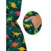 Funny Couple Outfit Colored Cartoon Dinosaurs Print Pocket Off the Shoulder Romper and Shirt Set - Vert profond S | US 4