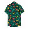 Funny Couple Outfit Colored Cartoon Dinosaurs Print Pocket Off the Shoulder Romper and Shirt Set - Vert profond S | US 4