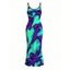Cyberpunk Dress Colorblock Fluid Swirl Ombre Print Spaghetti Strap Maxi Bodycon Dress - Turquoise XXL | US 14