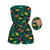 Funny Romper Colored Cartoon Dinosaurs Print Pocket Off the Shoulder Romper - Vert profond XXL | US 14
