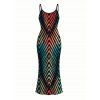 Vacation Couple Outfit Vintage Ombre Zig Zag Print Spaghetti Strap Maxi Bodycon Dress and Shirt Set - Noir S | US 4