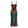 Vacation Couple Outfit Vintage Ombre Zig Zag Print Spaghetti Strap Maxi Bodycon Dress and Shirt Set - Noir S | US 4