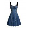 Casual Dress Vintage Faux Denim Print Sweetheart Neck Ruched Bust Mini Dress - Bleu profond XXXXXL | US 20