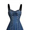 Casual Dress Vintage Faux Denim Print Sweetheart Neck Ruched Bust Mini Dress - Bleu profond XXXXXL | US 20