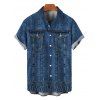 Men's Casual Shirt Vintage Faux Denim Print Button Up Shirt - Bleu profond 5XL