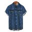 Men's Casual Shirt Vintage Faux Denim Print Button Up Shirt - Bleu profond 5XL