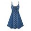 Vacation Dress Bowknot Faux Denim Spaghetti Strap Mini Dress - Bleu Toile de Jean XXXXXL | US 20