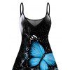 Gothic Dress Splash Ink Ombre Butterfly Print Spaghetti Strap Mini Dress - Bleu XXXXXL | US 20