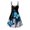 Gothic Dress Splash Ink Ombre Butterfly Print Spaghetti Strap Mini Dress - Bleu XXXXXL | US 20