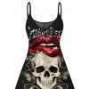 Gothic Dress Skull Butterfly Lip Letter Print Spaghetti Strap Mini Dress - Noir XXXXXL | US 20