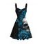 Gothic Dress Skulls Butterfly Rose Floral Print Ruched Bust Mini Dress - Noir XXXXXL | US 20