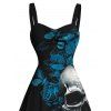 Gothic Dress Skulls Butterfly Rose Floral Print Ruched Bust Mini Dress - Noir XXXXXL | US 20